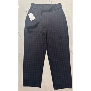 Wilfred Aritzia Jallade Pants Navy Forest Mac Plaid Belted High Waist Size 8 NEW